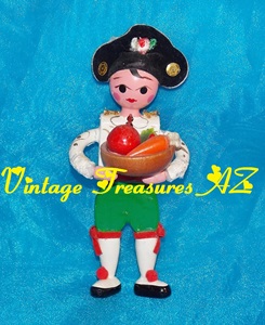 Image for Kurt S Adler Matador/Bullfighter (OR Waiter/Food Server) & Fruit/Vegetables Bowl Wooden Figural Ornament/Holiday Decoration Vintage 1979 <b><span style='color:red'> USPS FIRST CLASS SHIPPING INCLUDED – DOMESTIC ORDERS ONLY! </span></b><span style='color:purple'>